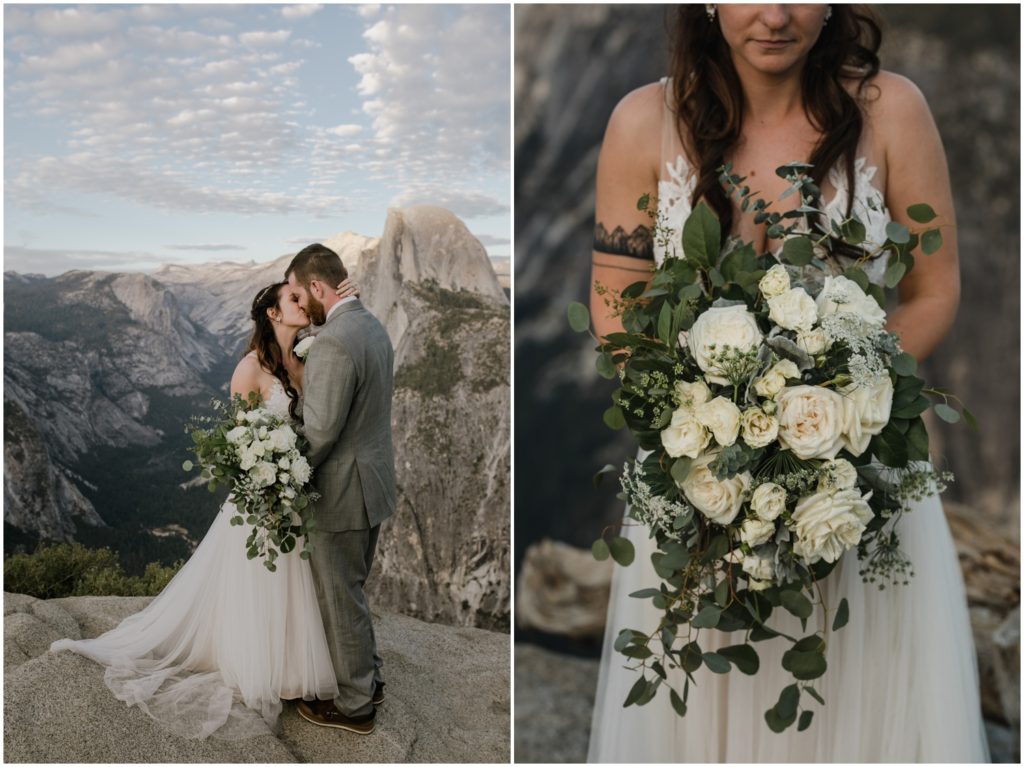 A newly wed couple embraces in Yosemite National Park