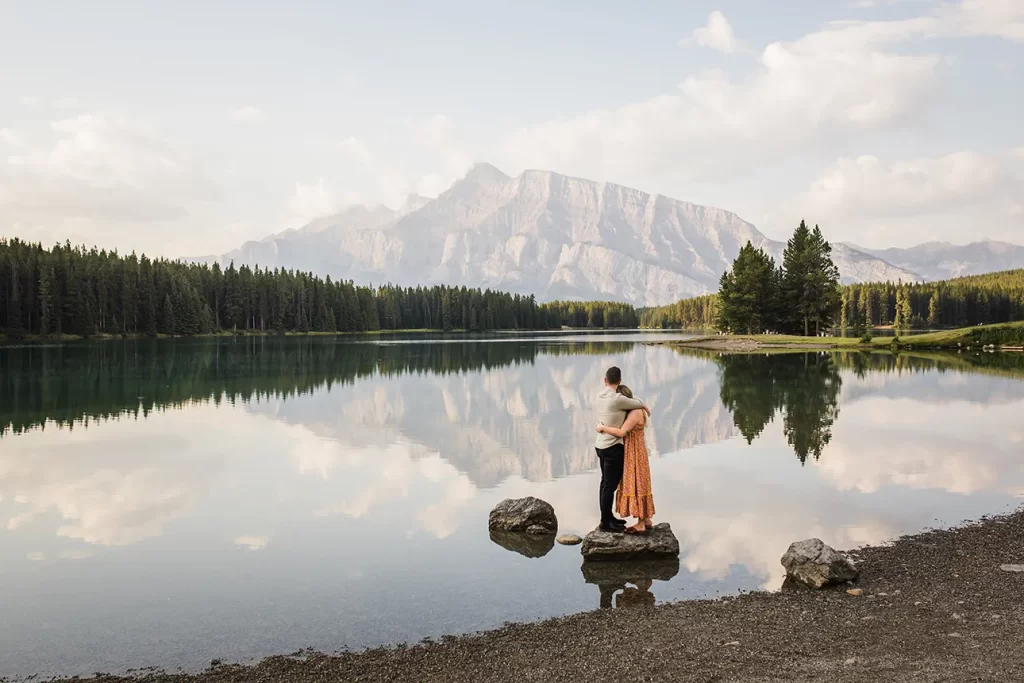 An engagement shoot at Two Jack Lake in Banff National Park