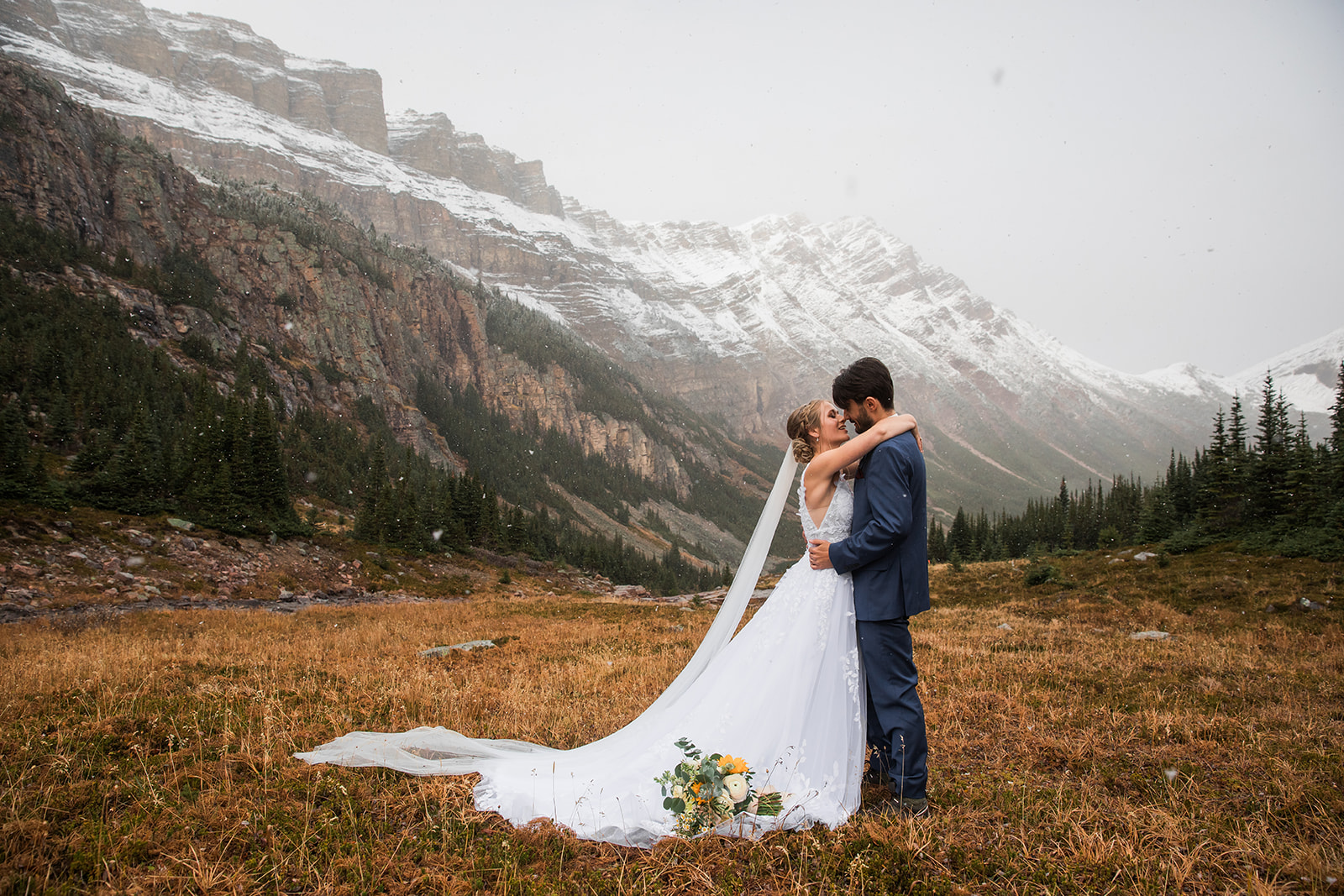 Winter Helicopter Elopement in Banff